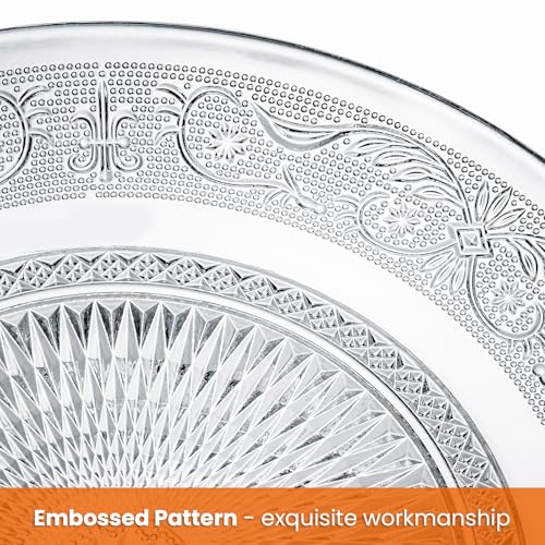Elsjoy 6 Pack 10 Inch Large Glass Dinner Plate, Clear Round Serving Plate Vintage Embossed Dinnerware for Salad, Pasta, Fruits - Image 3