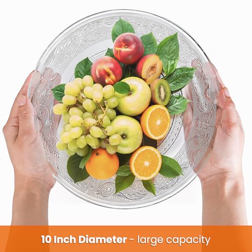 Elsjoy 6 Pack 10 Inch Large Glass Dinner Plate, Clear Round Serving Plate Vintage Embossed Dinnerware for Salad, Pasta, Fruits - Image 5