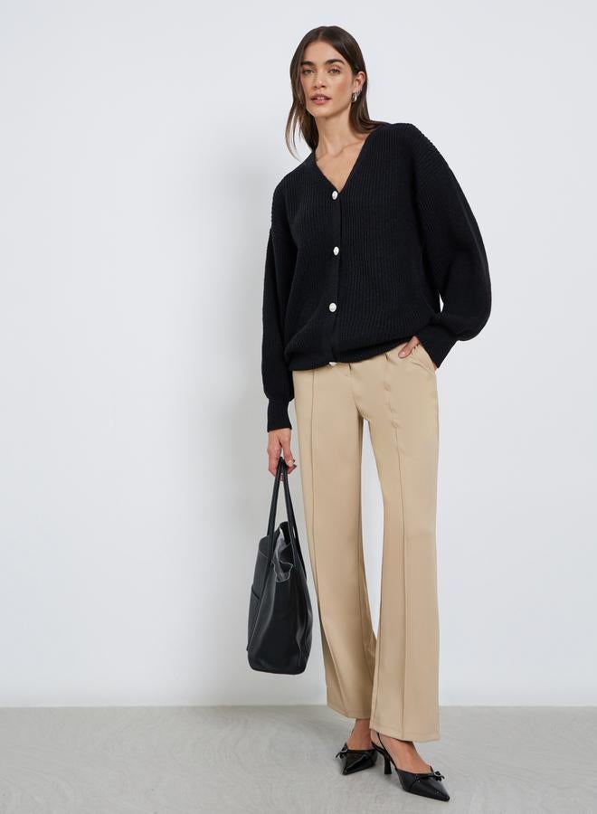 Styli Elegant Black Knit Buttoned Cardigan - Image 2