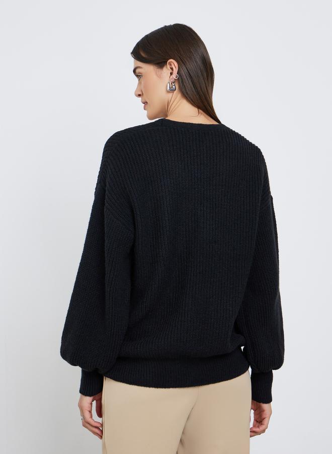 Styli Elegant Black Knit Buttoned Cardigan - Image 5