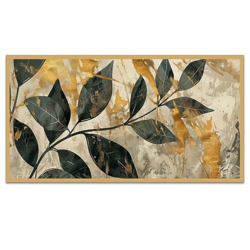 DEKORSTATION Abstract Modern Art Floral Green Leaves Canvas Wall Painting|Nature Wall Painting|Painting for Wall Decoration|Green Leaf Paintings with Frame for Living Room|Size: 12x24 Inch (FF_887DS) - Image 2