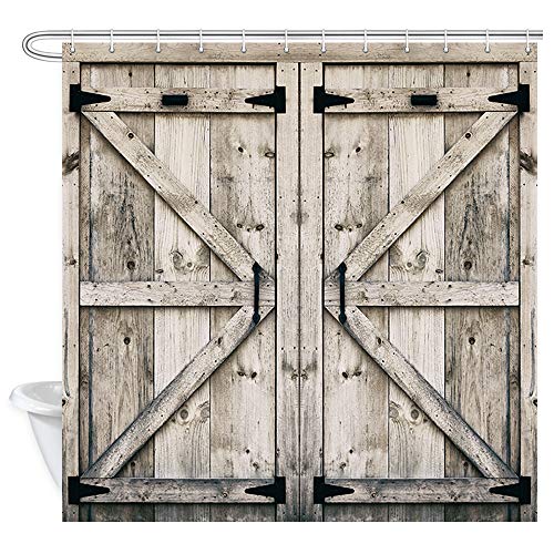 NYMB Rustic Wooden Vintage Farmhouse Country Barn Door Shower Curtain with 12 Hooks, Waterproof Garage Cabin Shower Curtain, 69X70in - Image 3