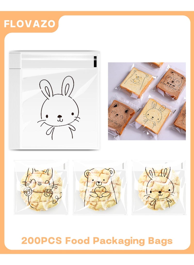 FLOVAZO 200PCS Transparent Eco-Friendly Food Packaging Bags - Multi-Purpose for Bread, Candy, Biscuits, Desserts Storage - Image 1