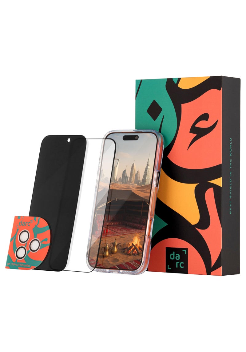 darc Complete 5 in 1 iPhone 17 Pro Max Protection Package Case Screen Protector Against Breakage Lens Protectors and Thermal Back Protector - Image 1