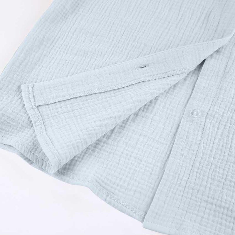 codcm Womens Cotton Gauze Loungewear Sets Casual 2 Piece Sleepwear Button Down Shirt and Wide Leg Pants Outfits(Gray,X-Large) - Image 4