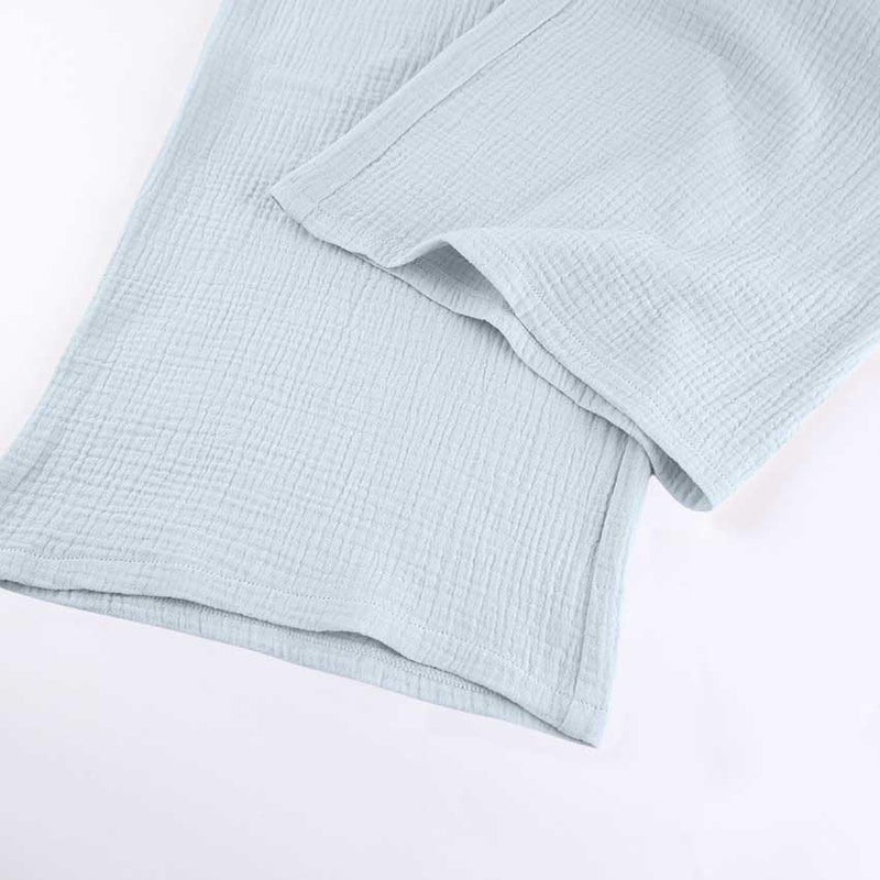 codcm Womens Cotton Gauze Loungewear Sets Casual 2 Piece Sleepwear Button Down Shirt and Wide Leg Pants Outfits(Gray,X-Large) - Image 5
