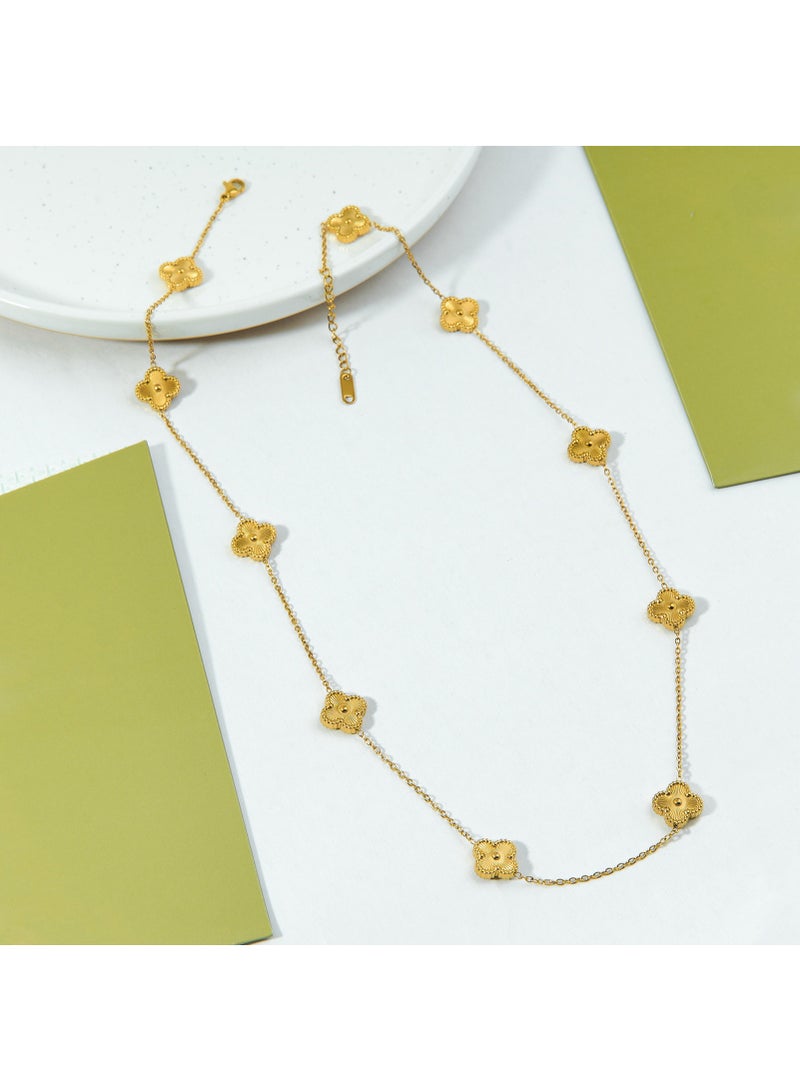 Julia Store 18K Gold Plated Stainless Steel Aesthetic Exquisite Luxury Elegant Dainty Cute Trendy Delicate Modern Lovely The Timeless Emblem Of Luck Classic Four-Leaf Clovers Link Chain Long Necklace Jewelry Gift For Women - Image 1