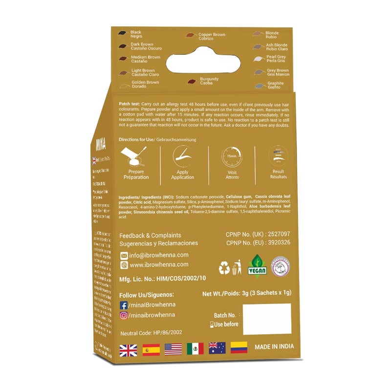 MinaiBrow Mina ibrow Hair Color Golden Brown|Natural Spot coloring Hair Tinting Powder, Water and Smudge Proof | No Ammonia, No Lead with 100% Gray Converge|Vegan and Cruelty free - Image 2