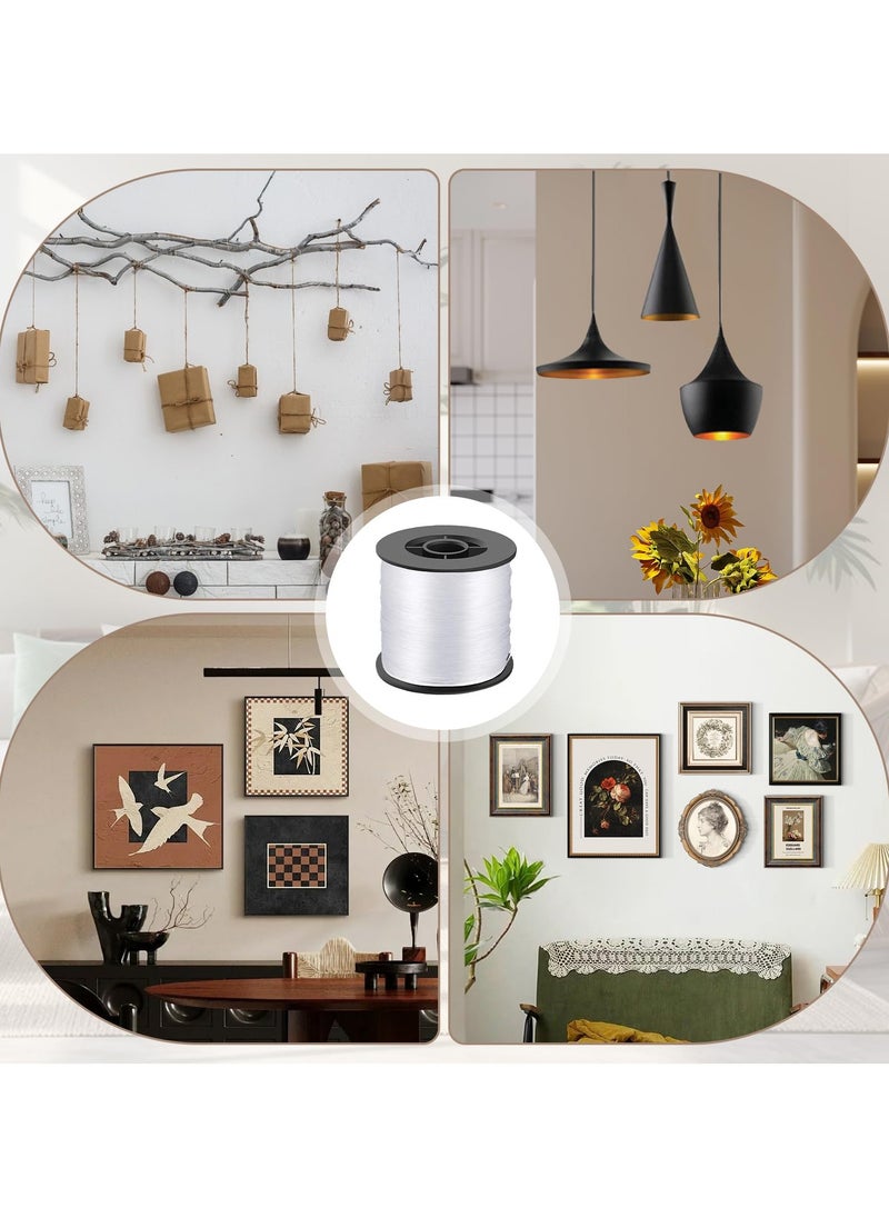 200M Strong Clear Invisible Hanging Wire,0.8 mm Nylon String Picture Frame,Fishing Wire for Hanging Crafts with 120 Pcs Crimping Sleeves for Hanging Picture Decoration