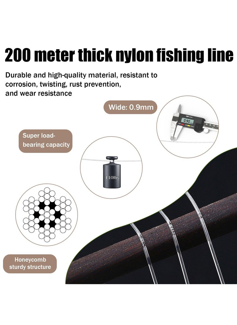 200M Strong Clear Invisible Hanging Wire,0.8 mm Nylon String Picture Frame,Fishing Wire for Hanging Crafts with 120 Pcs Crimping Sleeves for Hanging Picture Decoration