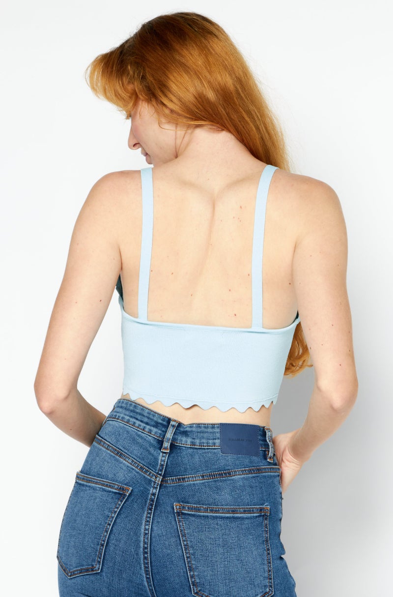 Missguided Women V Neck Sleeveless Textured Crop Top, Blue - Image 3
