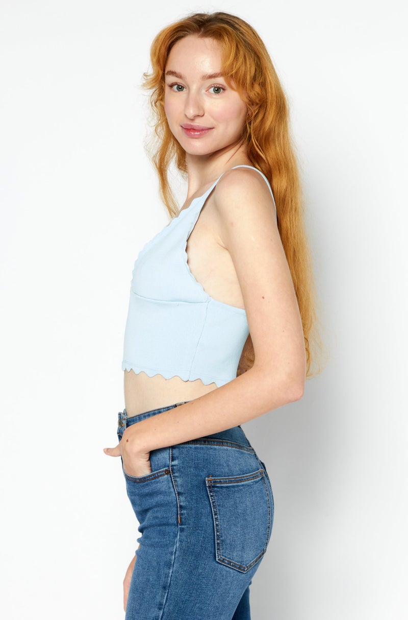 Missguided Women V Neck Sleeveless Textured Crop Top, Blue - Image 4