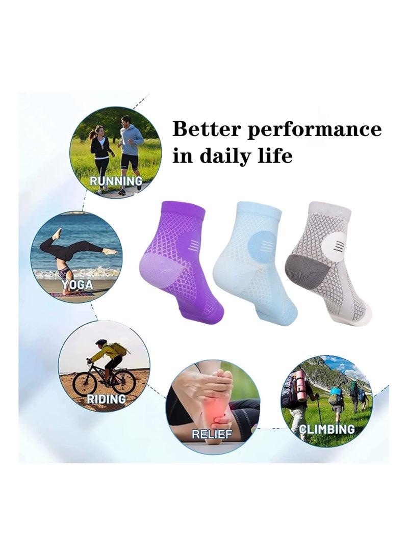 Neuropathy Socks for Men and Women, Plantar Fasciitis Compression Socks, Toeless Foot Sleeves Nerve Damage Pain in Feet, Ankle Gout, 3 Pairs (Blue - XL) - Image 4