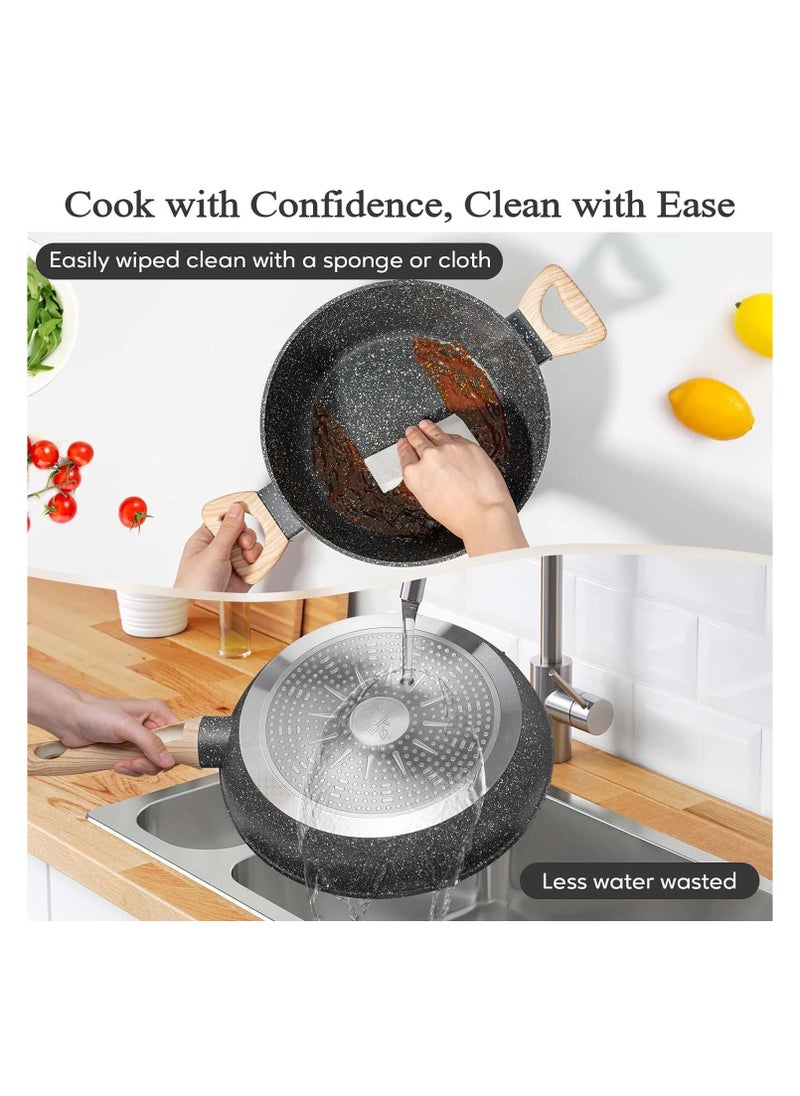Swift 12 Pcs Kitchen Cookware Sets, Pots and Pans Set Non Stick, Induction Cookware Granite Cooking Set with Frying Pans, Saucepans, Steamer Silicone Shovel Spoon & Tongs  - Image 5