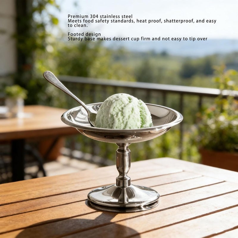 Pssopp 304 Stainless Steel Ice Cream Cup, Footed Dessert Bowl for Salad Snack Candy 3.94x2.95x2.52in (Silver) - Image 4