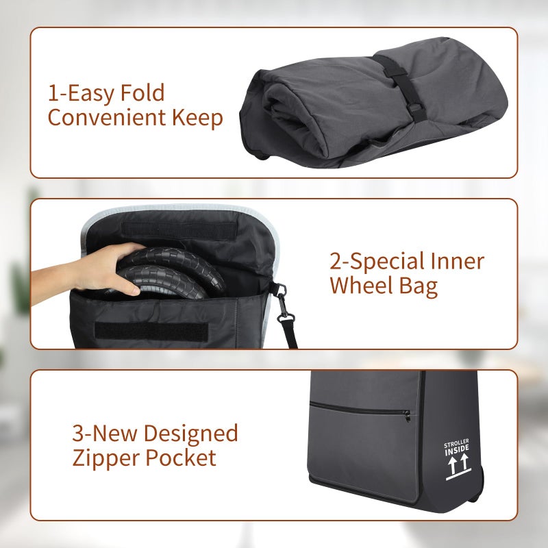 nexanic Stroller Bag for Airplane, Stroller Travel Bag Compatible with UPPAbaby Vista, Vista V2, Cruz V2, Rolling Wheel Bag with Storage Pocket, Multiple Handles, Luggage Tag for Flight Travel, Grey - Image 4