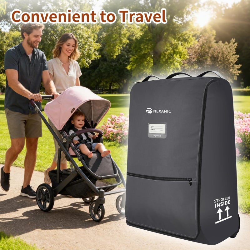 nexanic Stroller Bag for Airplane, Stroller Travel Bag Compatible with UPPAbaby Vista, Vista V2, Cruz V2, Rolling Wheel Bag with Storage Pocket, Multiple Handles, Luggage Tag for Flight Travel, Grey - Image 5