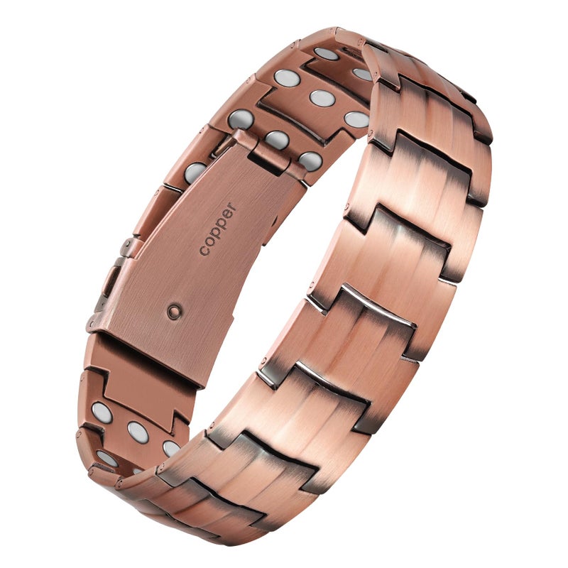 Jecanori أساور نحاسية للرجال من جيكانوري بقوة 3X، أساور مغناطيسية نحاسية نقية للرجال مع مغناطيسات مطورة بقوة 3800 غاوس، مشبك فاخر وأداة قياس - Image 1