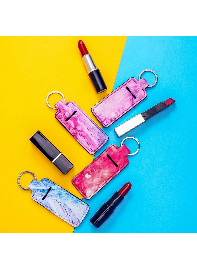 Blulu Blulu 10 Pieces Lipstick Holder Keychains Clip-on Lipstick Sleeve Pouch Lipstick Holder Keychain Lip Balm Holder Key Chain with Marble Pattern for Travel Accessories, 10 Colors - Image 3