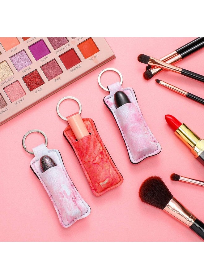 Blulu Blulu 10 Pieces Lipstick Holder Keychains Clip-on Lipstick Sleeve Pouch Lipstick Holder Keychain Lip Balm Holder Key Chain with Marble Pattern for Travel Accessories, 10 Colors - Image 5