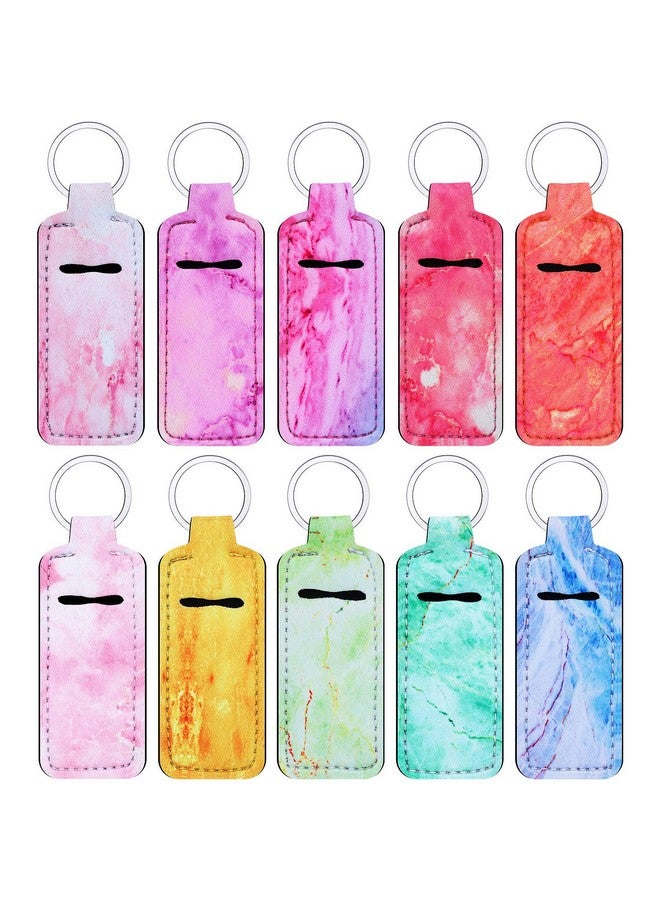 Blulu Blulu 10 Pieces Lipstick Holder Keychains Clip-on Lipstick Sleeve Pouch Lipstick Holder Keychain Lip Balm Holder Key Chain with Marble Pattern for Travel Accessories, 10 Colors - Image 1