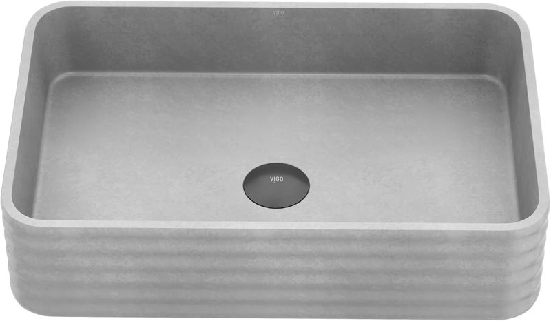 VIGO Cadman 21L x 14W x 5H Over the Counter Concrete Rectangular Vessel Bathroom Sink in Gray VG04074 - Image 1