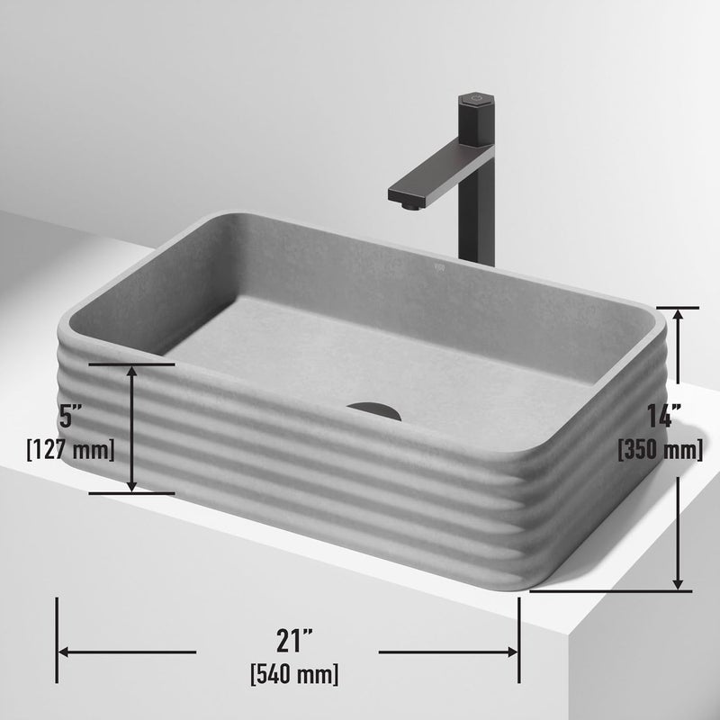 VIGO Cadman 21L x 14W x 5H Over the Counter Concrete Rectangular Vessel Bathroom Sink in Gray VG04074 - Image 3