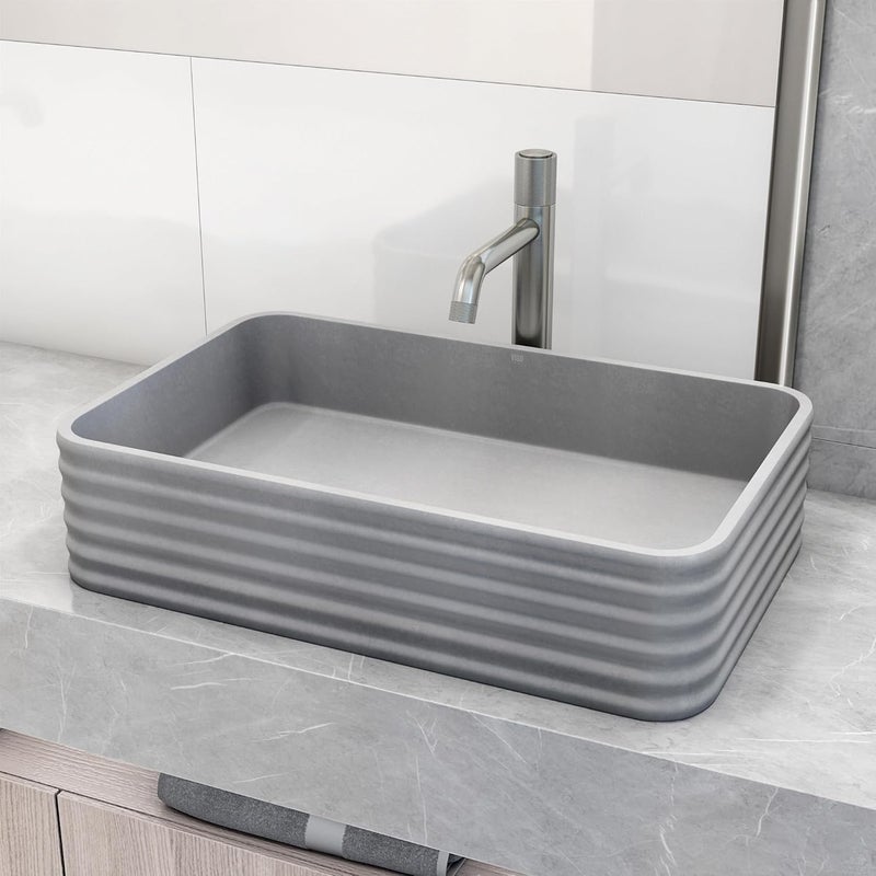 VIGO Cadman 21L x 14W x 5H Over the Counter Concrete Rectangular Vessel Bathroom Sink in Gray VG04074 - Image 4