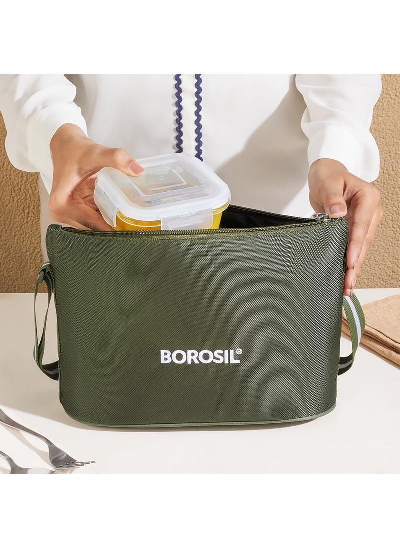 BOROSIL Borosil Eateasy Daisy Borosilicate Glass Lunchbox with Bag Set of 4 320ml x 2 Square 240ml x 2 Round Microwave Dishwasher Safe Leakproof Tiffin for Office School Transparent  - Image 3