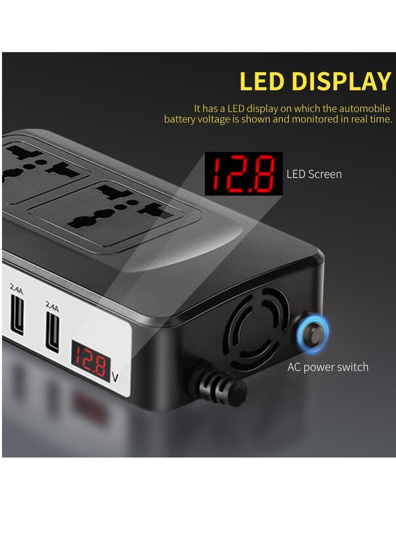 Generic 200W Power Inverter, DC 12V 24V to 220V AC Car Charger Adapter, PD3.0 With QC 4.0 Fast Charging, 2 Universal Socket 2.4A USB Ports, Switch LCD Display  - Image 3