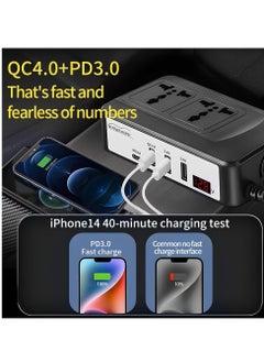 Generic 200W Power Inverter, DC 12V 24V to 220V AC Car Charger Adapter, PD3.0 With QC 4.0 Fast Charging, 2 Universal Socket 2.4A USB Ports, Switch LCD Display  - Image 4