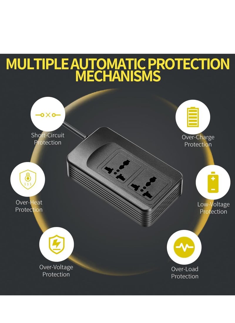 200W Power Inverter, DC 12V 24V to 220V AC Car Charger Adapter, PD3.0 With QC 4.0 Fast Charging, 2 Universal Socket 2.4A USB Ports, Switch LCD Display