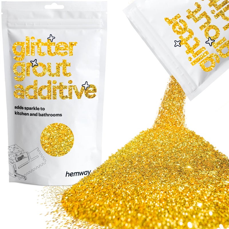 Hemway Glitter Grout Additive Gold Metallic Flakes for Adding Sparkle to Old New Kitchen Bathroom Tiles Enhance Your Indoor Grouting Projects with a Durable Sparkly Effect 100 g