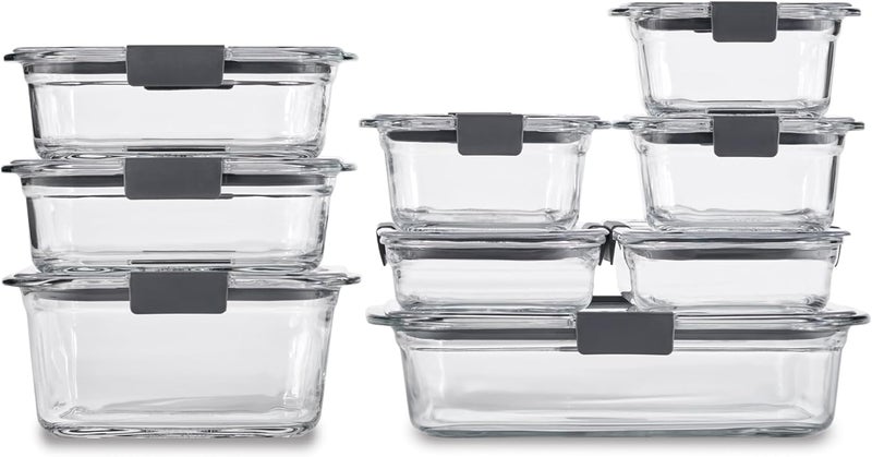 Rubbermaid Brilliance Glass Food Storage Containers Set of 9 Food Containers with Lids 18 Pieces Total BPA Free and Leak Proof