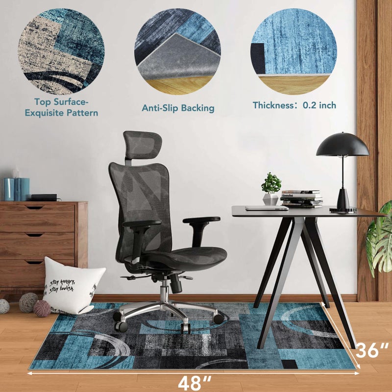 Lreedy Office Chair Mat for Hardwood Floor&Tile Floor,36"X 48" Heavy Duty Desk Chair Mat for Hard Floors,Under Desk Rug for Rolling Computer Chair,Anti Slip,Low Pile Carpet Floor-Geo Blue Gray - Image 2