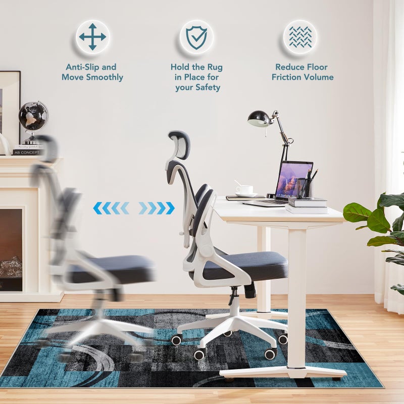 Lreedy Office Chair Mat for Hardwood Floor&Tile Floor,36"X 48" Heavy Duty Desk Chair Mat for Hard Floors,Under Desk Rug for Rolling Computer Chair,Anti Slip,Low Pile Carpet Floor-Geo Blue Gray - Image 5