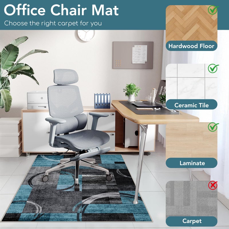 Lreedy Office Chair Mat for Hardwood Floor&Tile Floor,36"X 48" Heavy Duty Desk Chair Mat for Hard Floors,Under Desk Rug for Rolling Computer Chair,Anti Slip,Low Pile Carpet Floor-Geo Blue Gray - Image 3
