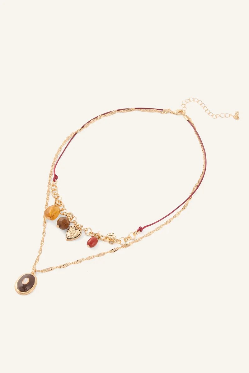 Defacto  Woman Multiple Chain Charms Stone Details 2 Piece Necklace for Women | Best Price UAE
