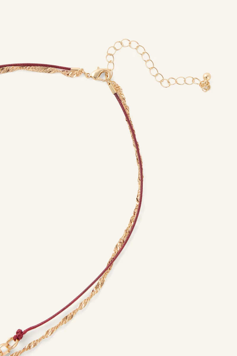 Defacto  Woman Multiple Chain Charms Stone Details 2 Piece Necklace for Women | Best Price UAE
