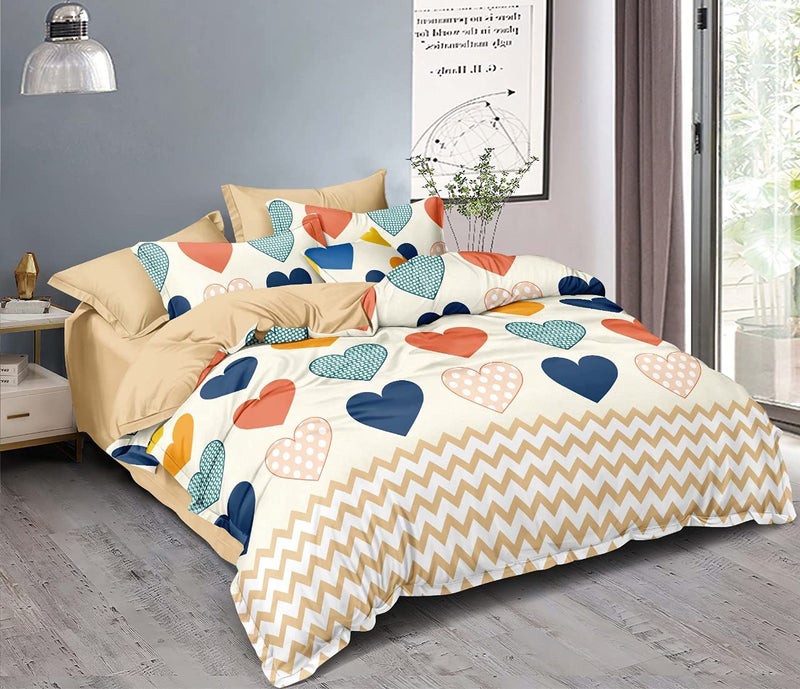 MORADO Glace Cotton Geometric Design Duvet Cover - Double, Cream with Zipper - Image 1