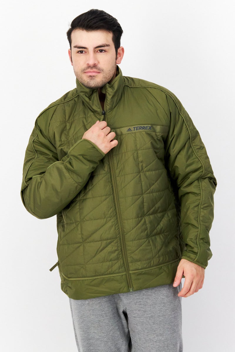 Adidas Men Sportswear Fit Long Sleeve Synthetic Insulated Jacket, Olive - Image 1