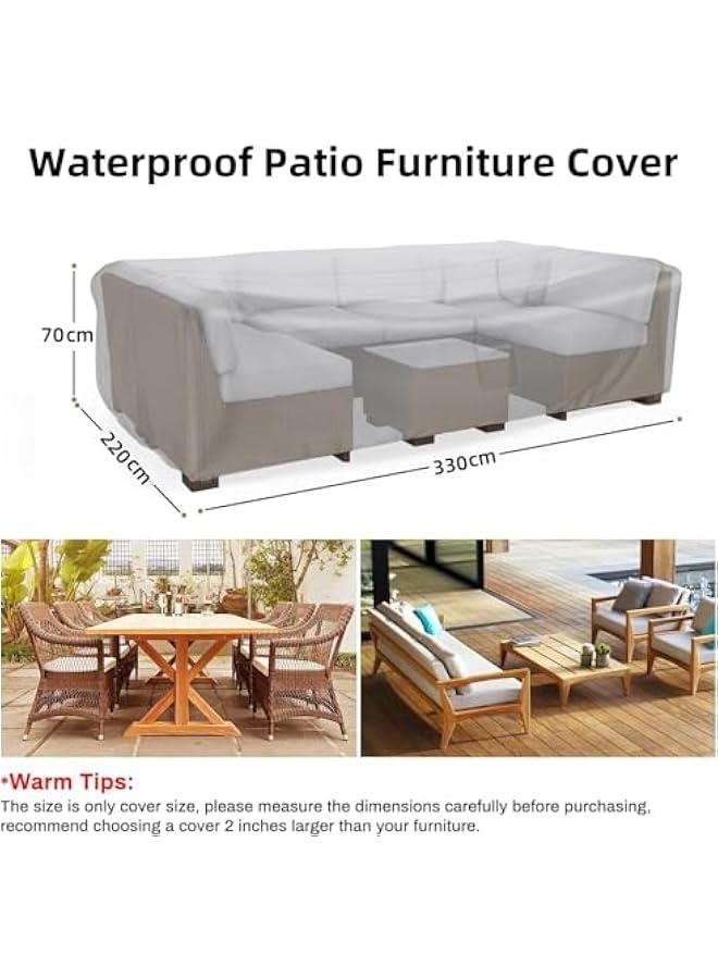 HOOKOR 420D Heavy Duty Patio Furniture Cover, Waterproof Outdoor Furniture Cover, High Quality Patio Furniture Covers Dust Proof Anti-UV Durable Sofa Sectional Table & Chair Cover (330×220×70cm) - Image 2