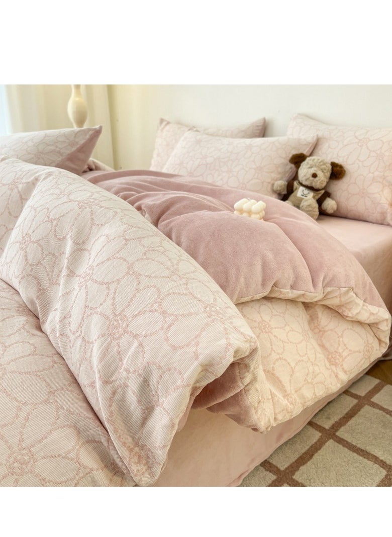 Generic Fitted Sheet Style — ﻿ Carved Velvet Cloth Embroidered Wide Edge Milk Velvet Four Piece Bedding Set  - Image 1