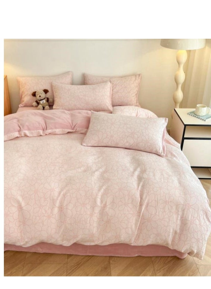 Generic Fitted Sheet Style — ﻿ Carved Velvet Cloth Embroidered Wide Edge Milk Velvet Four Piece Bedding Set  - Image 2