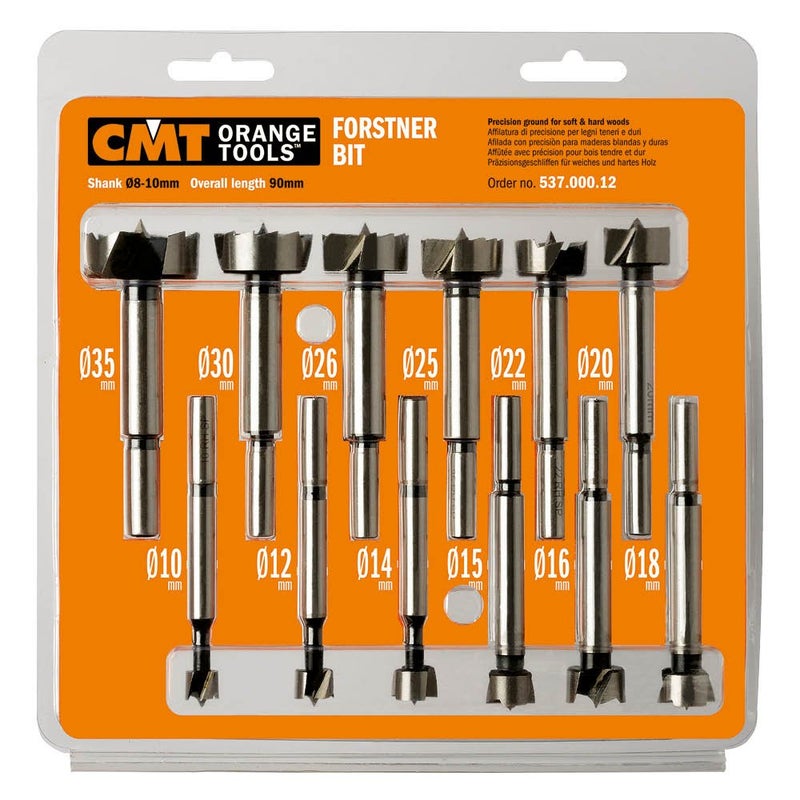 CMT ORANGE TOOLS CMT 537.000.12 12-Piece Forstner Bit set, 10-12-14-15-16-18-20-22-25-26-30-35mm Diameters, 8-10mm Shank - Image 5