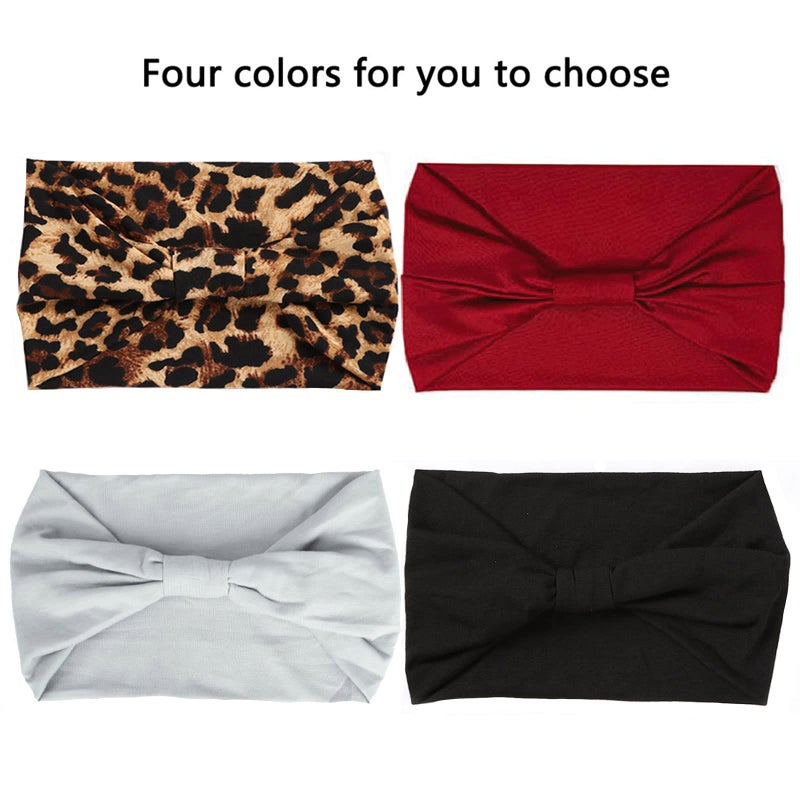 XTREND 4 Packs Wide Headband Fashion Headscarf Bohemian Style Elastic Knotted Non-slip Headband Suitable For Black Women Outdoor Yoga Sports Printed Hair Accessories - Image 3
