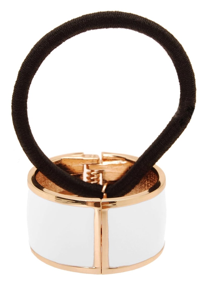 L. Erickson L. Erickson Atelier Enamel Cuff Pony Hair Tie in White and Gold 