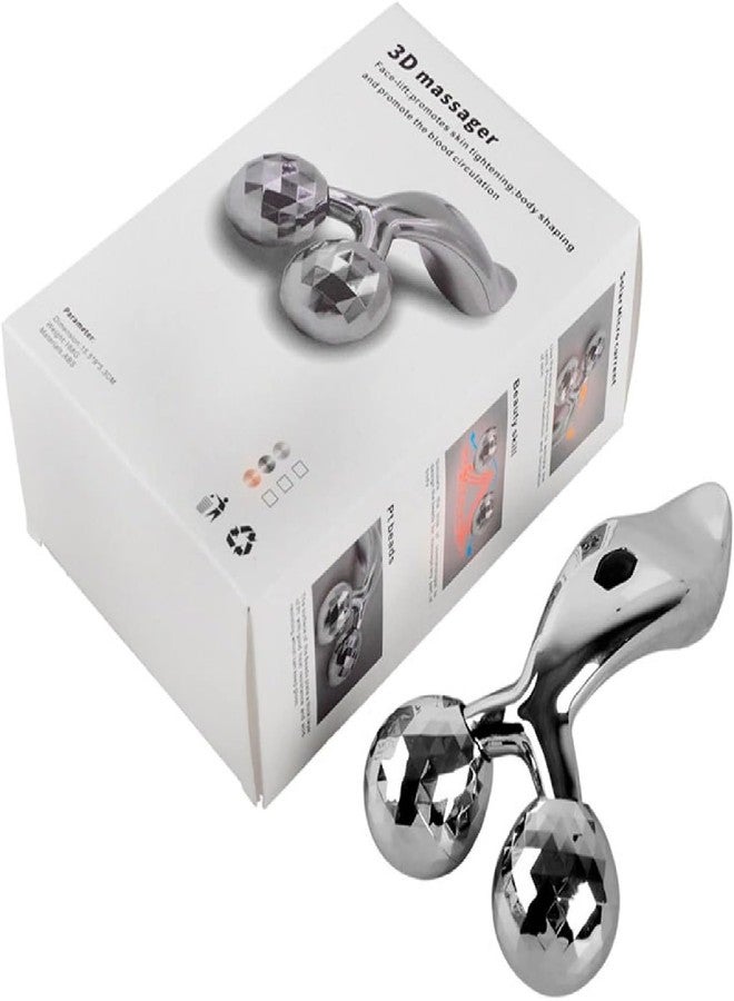 Winberg 3D Face and Body Massage Roller, 180 Touch Points, V-Shape Design for Skin Firming and Body Shaping, Silver01 - Image 5