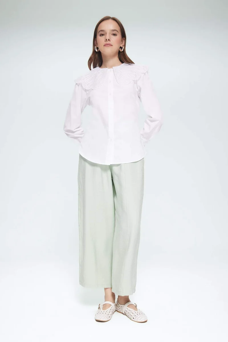 ديفاكتو Regular Fit Poplin Baby Collar Long Sleeve Tunic