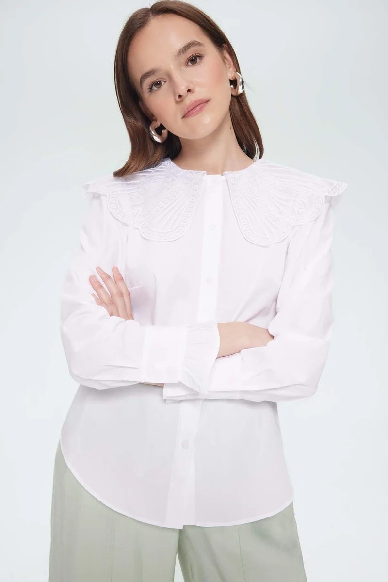 ديفاكتو Regular Fit Poplin Baby Collar Long Sleeve Tunic